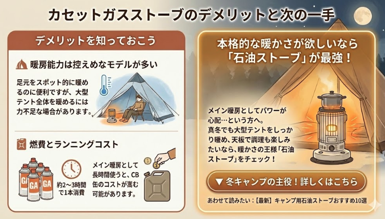 キャンプ用ガスストーブのデメリット