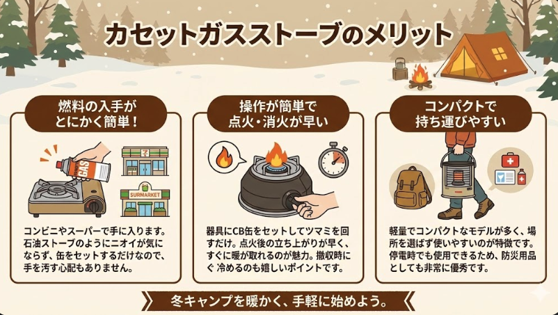 キャンプ用ガスストーブのメリット