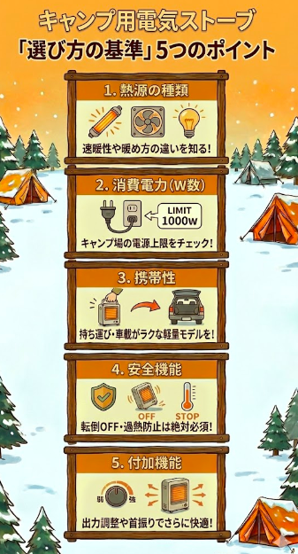 キャンプ用電気ストーブ「選び方の基準」5つのポイント