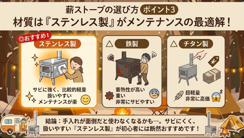 ポイント3：材質は「ステンレス製」がメンテナンスの最適解！