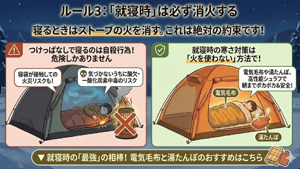 ルール3：「就寝時」は必ず消火する