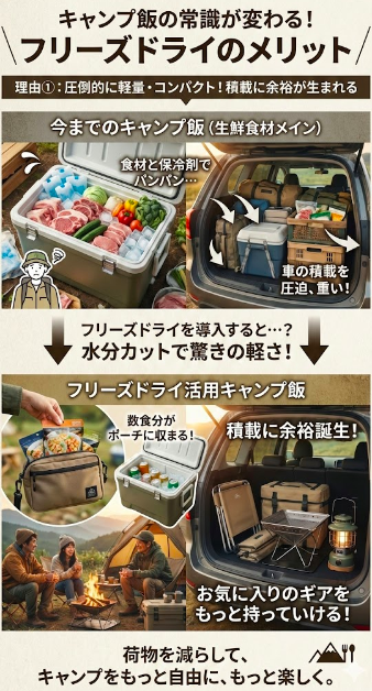 理由①：圧倒的に軽量・コンパクトで、積載に余裕が生まれる