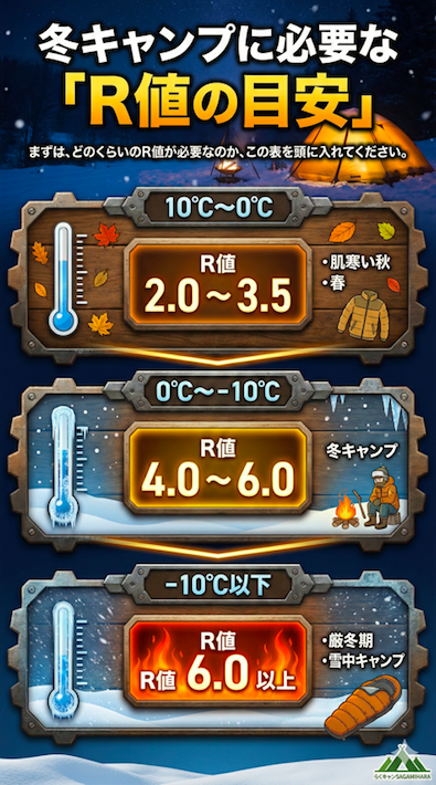 1. 冬キャンプに必要な「R値の目安」