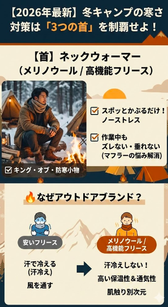 1.【首】ネックウォーマー（メリノウール / 高機能フリース）