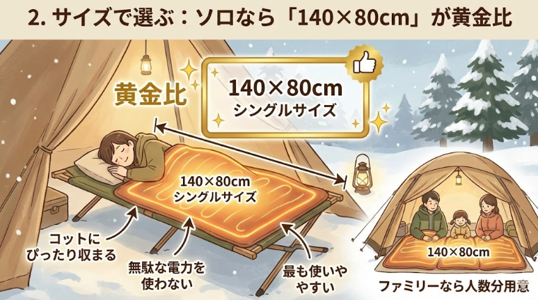 2. サイズで選ぶ：ソロなら「140×80cm」が黄金比