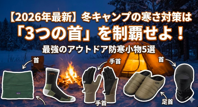 【2026年最新】冬キャンプの寒さ対策は「3つの首」を制覇せよ！最強のアウトドア防寒小物5選