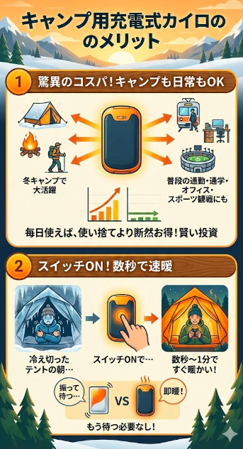充電式カイロメリット①コスパ②速暖性