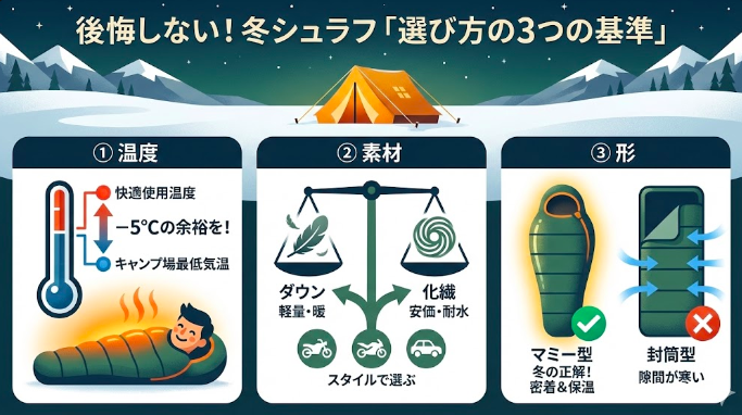 後悔しない！冬シュラフ「選び方の3つの基準」