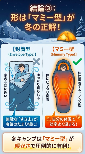 結論③：形は「マミー型」が冬の正解！