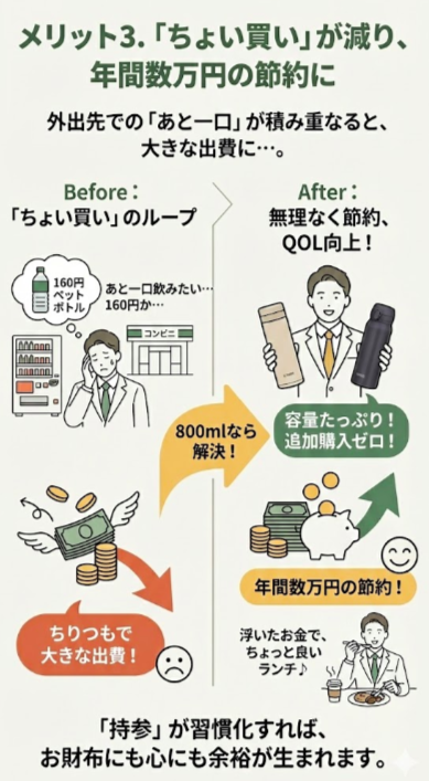 3. 「ちょい買い」が減り、年間数万円の節約に