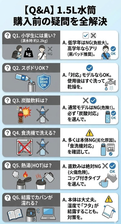 【Q&A】1.5L水筒購入前の「よくある疑問」を全解決