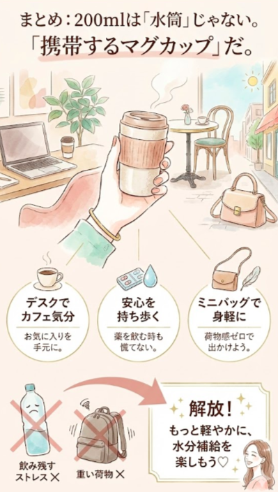 まとめ：200mlは「水筒」ではなく「携帯するマグカップ」