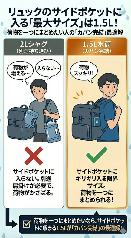 リュックのサイドポケットに入る「最大サイズ」