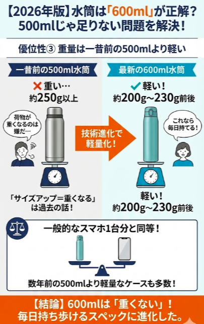 優位性③ 重量は一昔前の500mlより軽い