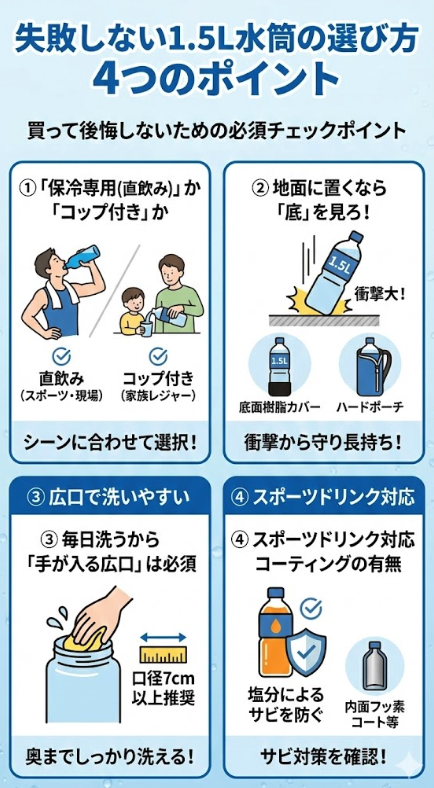 失敗しない1.5L水筒の選び方 4つのポイント