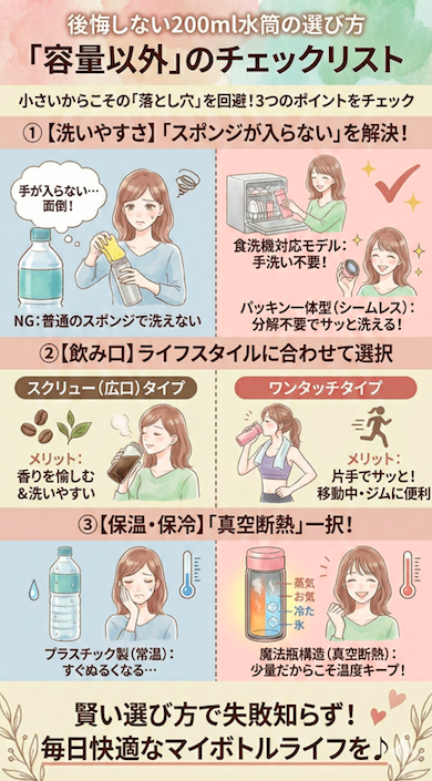 後悔しない200ml水筒の選び方「容量以外」のチェックリスト